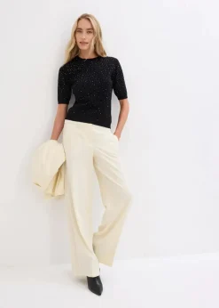 Halbarm Feinstrickpullover mit Glitzersteinchen