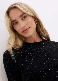 Halbarm Feinstrickpullover mit Glitzersteinchen