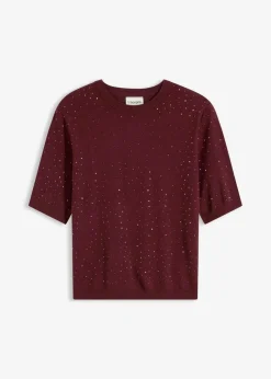 Halbarm Feinstrickpullover mit Glitzersteinchen