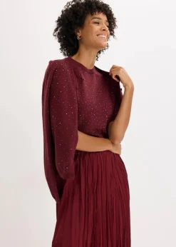 Halbarm Feinstrickpullover mit Glitzersteinchen