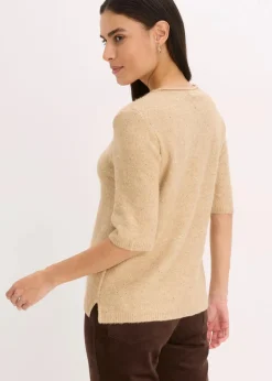 Halbarmpullover mit Pailletten und Glanzgarn