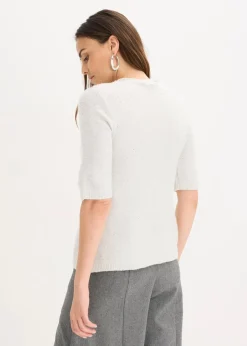 Halbarmpullover mit Pailletten und Glanzgarn