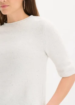 Halbarmpullover mit Pailletten und Glanzgarn