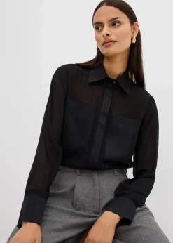 Hemdbluse mit Satineinsatz