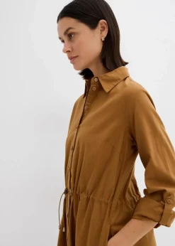 Hemdblusenkleid aus Leinen-Baumwoll-Mix