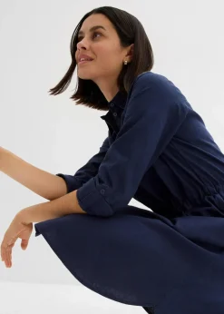 Hemdblusenkleid aus Leinen-Baumwoll-Mix