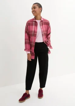 High Waist Barrel-Twillhose mit vorverlegten Seitennähten und Bequembund