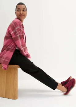 High Waist Barrel-Twillhose mit vorverlegten Seitennähten und Bequembund