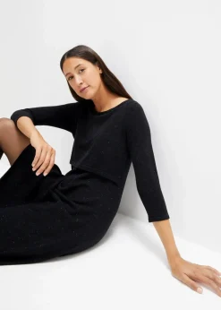 2-in-1 Umstands- und Stillstrickkleid mit Glanzgarn