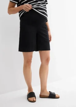 2-in-1 Umstandsbermuda mit Bauchband zum Umklappen aus Leinen-Mix