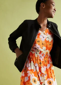 Jacke aus Baumwoll-Twill mit seitlichen Stretcheinsätzen