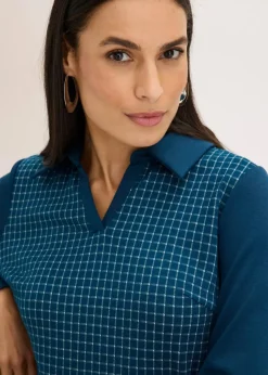 Jacquard Kleid mit Kontrastkragen