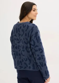 Jacquard Oversize Pullover mit Pailletten