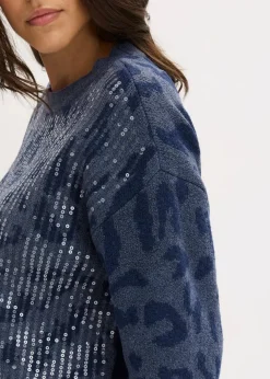 Jacquard Oversize Pullover mit Pailletten