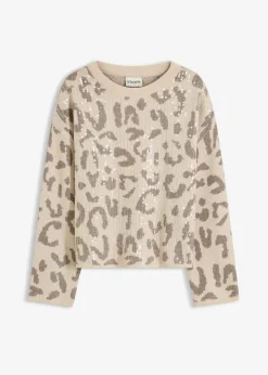 Jacquard Oversize Pullover mit Pailletten