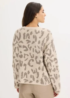 Jacquard Oversize Pullover mit Pailletten