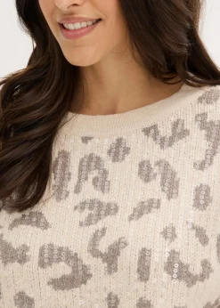 Jacquard Oversize Pullover mit Pailletten