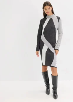 Jacquard-Strickkleid mit modernen Streifen