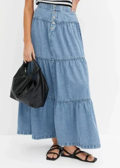 Jeans Stufenrock mit Knopfleiste