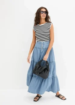 Jeans Stufenrock mit Knopfleiste