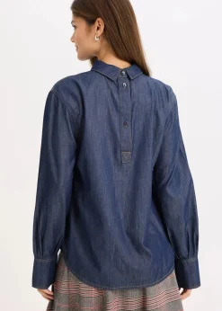 Jeansbluse mit hohen Manschetten
