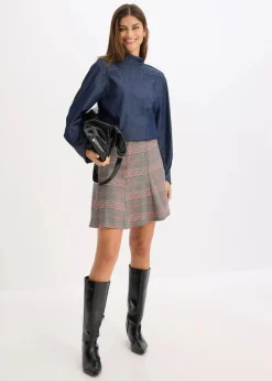 Jeansbluse mit hohen Manschetten