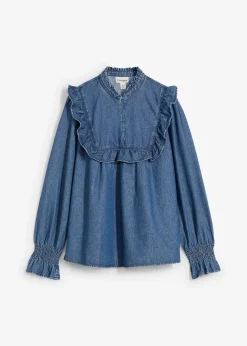 Jeansbluse mit Rüschen