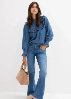 Jeansbluse mit Rüschen