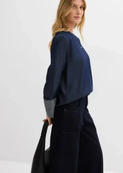 Jeansbluse mit weitem Arm