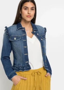Jeansjacke mit Volants