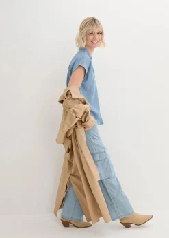 Jeans-Kurzarmbluse mit Leinen