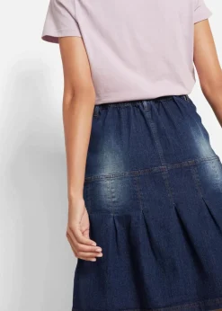 Jeansrock mit Biesen und Bequembund, A-Linie