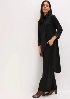 Jersey Bluse mit Satinbesätzen