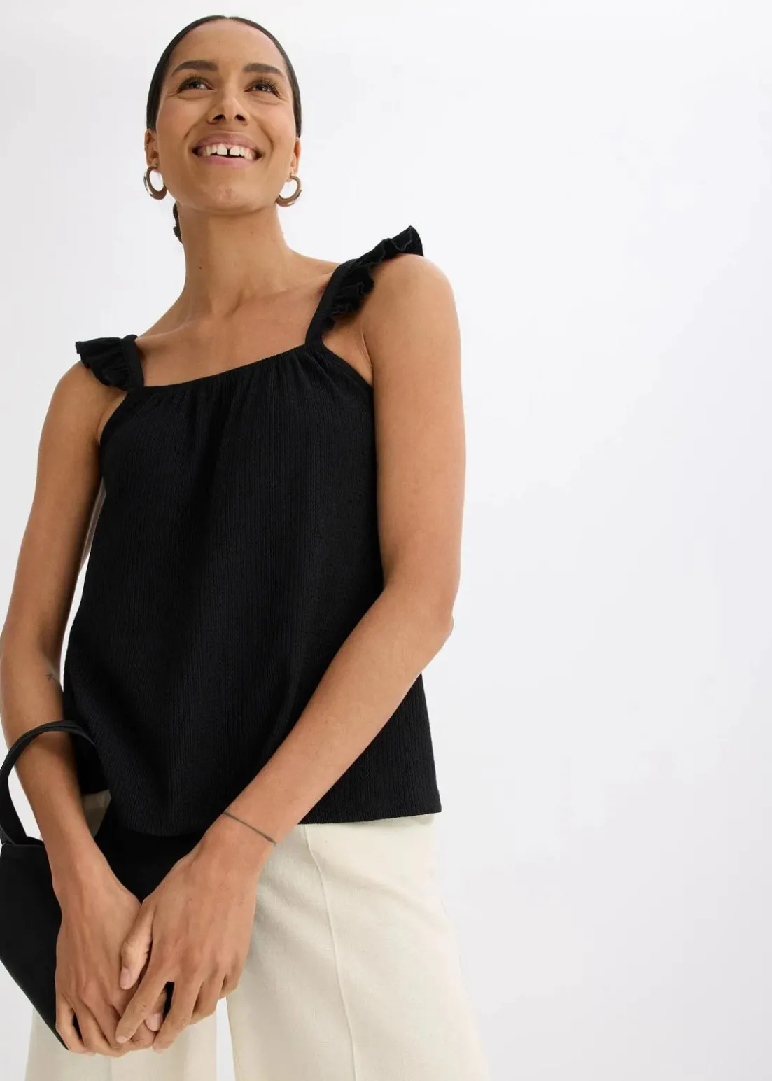 Jerseycrepe-Top mit Volant-Träger