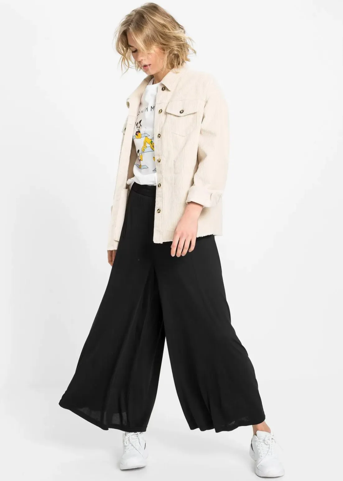 Jersey-Culotte mit weitem Bein