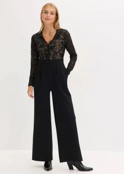 Jersey-Jumpsuit mit Spitze