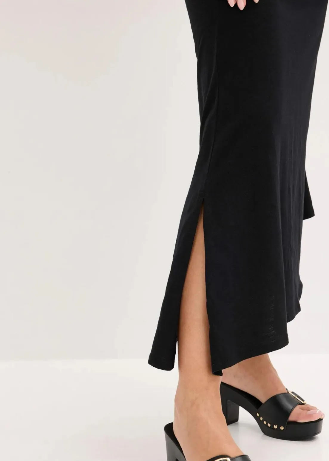 Jerseykleid mit asymmetrischem Saum und Knotendetail auf der Schulter aus Baumwolle