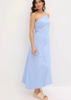 Jerseykleid mit asymmetrischem Saum und Knotendetail auf der Schulter aus Baumwolle