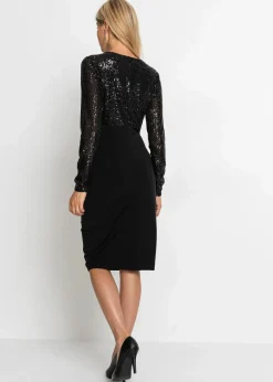 Jerseykleid mit Pailletten und Drapierung