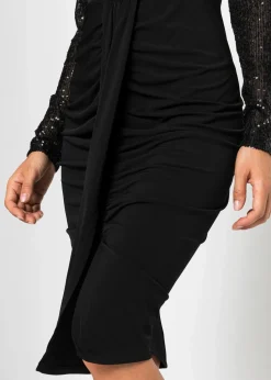 Jerseykleid mit Pailletten und Drapierung