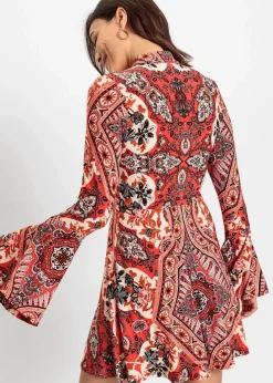 Jerseykleid mit Stehkragen und Volant-Ärmel