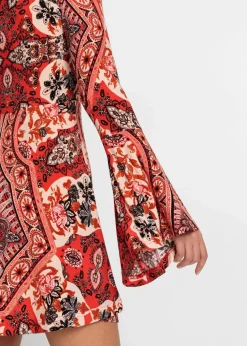 Jerseykleid mit Stehkragen und Volant-Ärmel