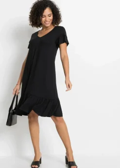 Jerseykleid mit Volant aus Viskose-Mix