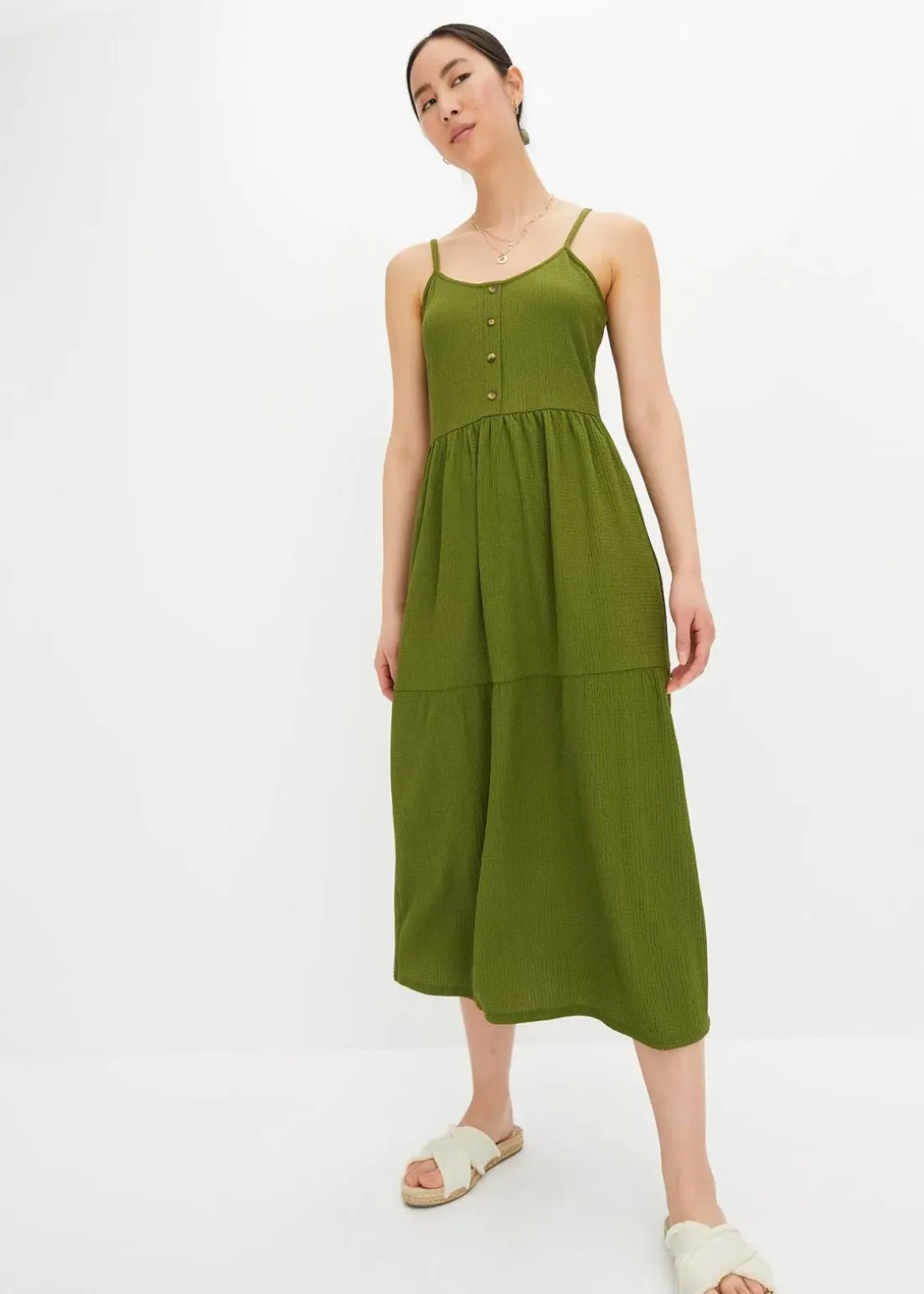 Jersey-Kleid mit Volants und dekorativer Knopfleiste