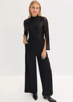 Jersey-Overall mit Pailletten