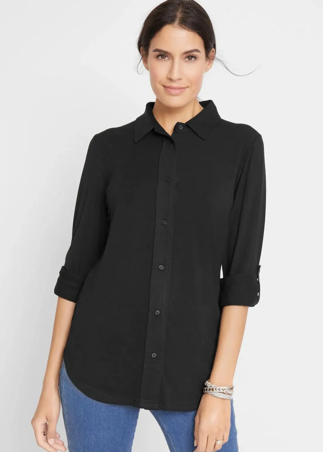 Jersey-Shirtbluse, lang