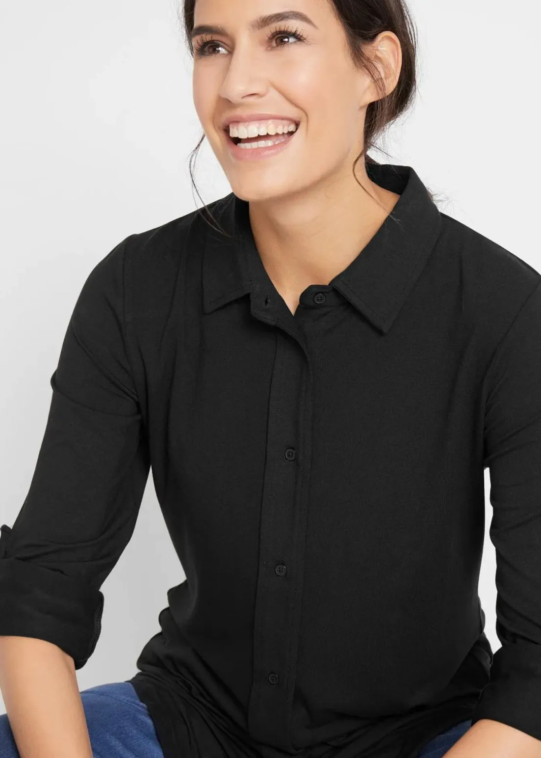 Jersey-Shirtbluse, lang