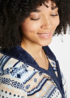 Kapuzen-Fleecejacke mit Norweger-Muster