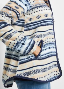 Kapuzen-Fleecejacke mit Norweger-Muster