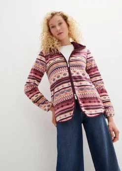 Kapuzen-Fleecejacke mit Norweger-Muster